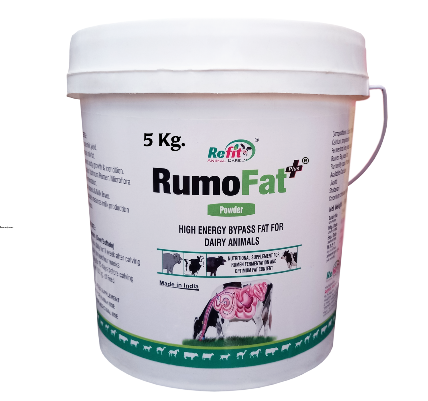 Rumen Bypass Fat Powder for Cows, Buffalo, Goat, Cattle and Other Dairy Farm Animals 5 Kg, RumoFat+