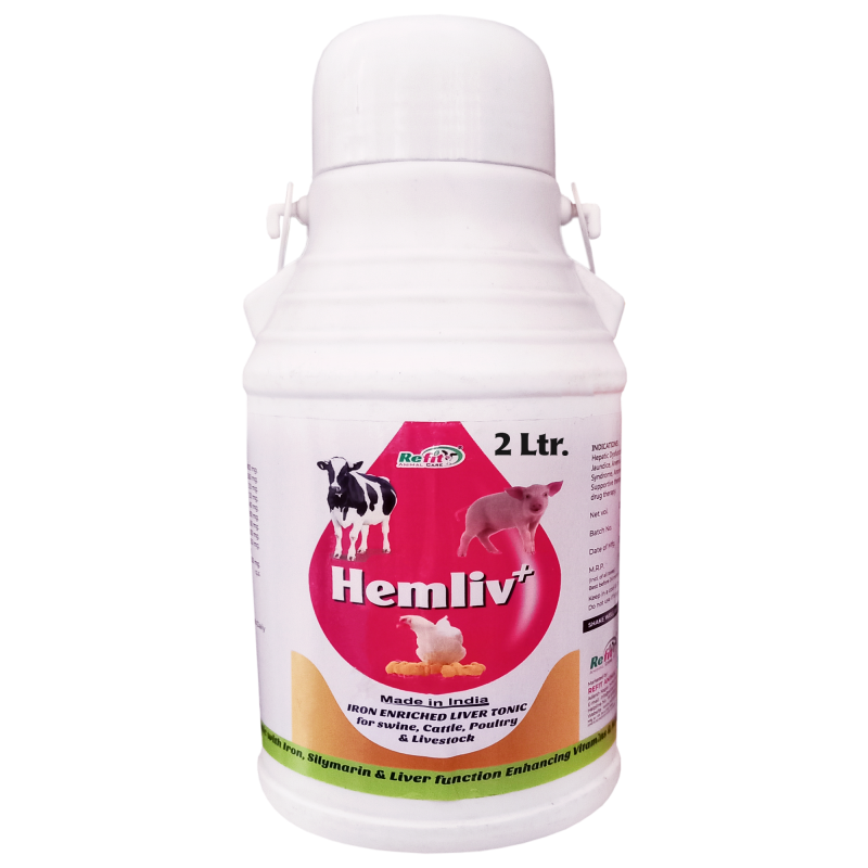 Iron Enriched Liver Tonic Supplement for Cow, Cattle, Poultry and Other Livestock, 2 Litre, Hemliv+