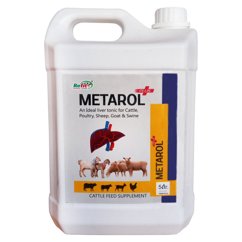Metarol+ is an Ideal Liver Tonic Supplement for Cattle, Poultry, Sheep, Goats & Swine- Enhances Liver, Heart & Muscle Function, Improves Overall Health & Removes Toxins â€“ 5 LTR