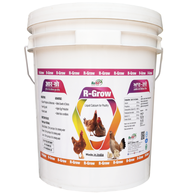 Liquid Calcium for Poultry, Chicken, Chicks, Hens, Broilers, Layers, Birds Growers, 20 LTR, R Grow