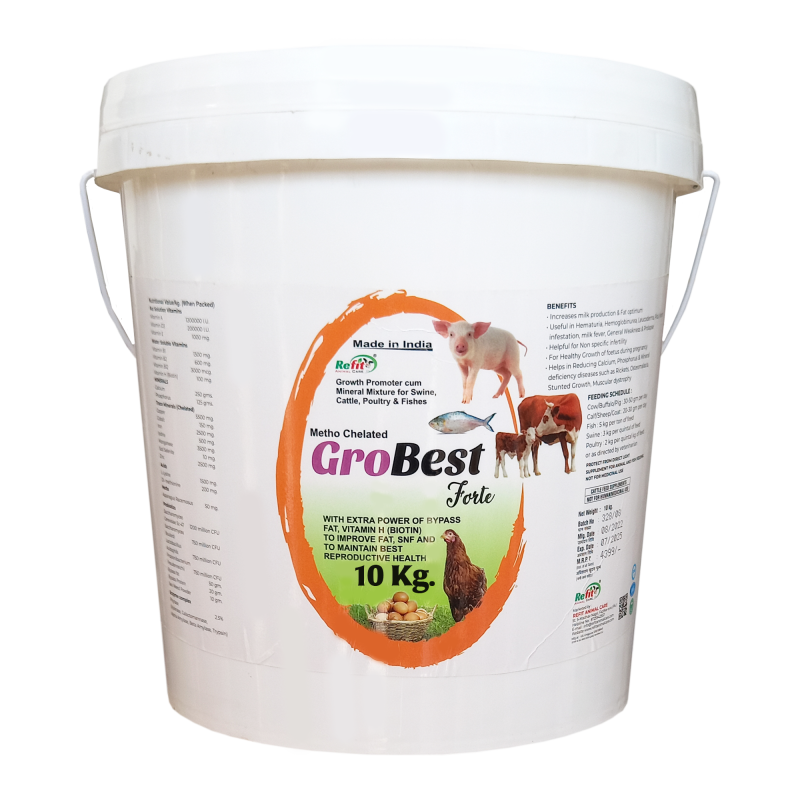 Metho Chelated Mineral Mixture Powder and Growth Promoter for Cow, Buffalo, Cattle, Poultry and Aqua, 10 Kg, Grobest