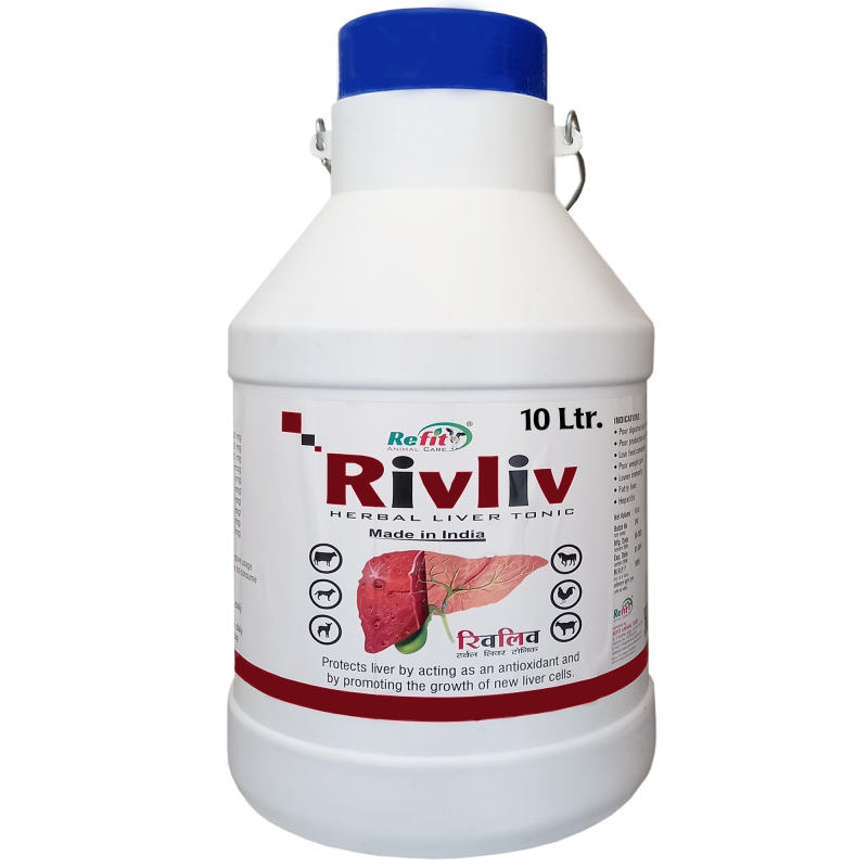 Herbal Liver Tonic for Cow, Cattle, Buffalo, Goat, Poultry, Livestock and Other Farms Animal, 10 Liter, Rivliv