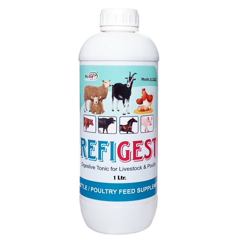 Digestive Tonic for Cow, Cattle, Goat, Chicks, Broilers, Poultry and Other Farm Animals, 1 Litre, Refigest