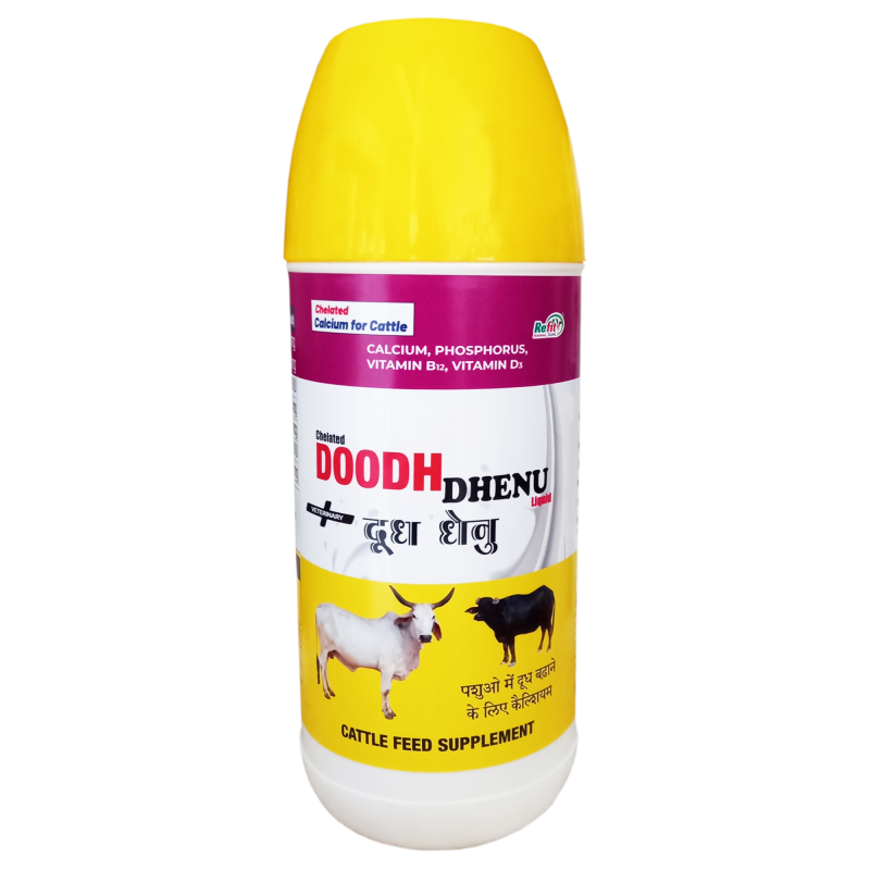 Chelated Liquid Calcium for Cattle, Cow, Buffalo, Goat and Dairy Farm Animals, Doodh-Dhenu Liquid, 1 Liter