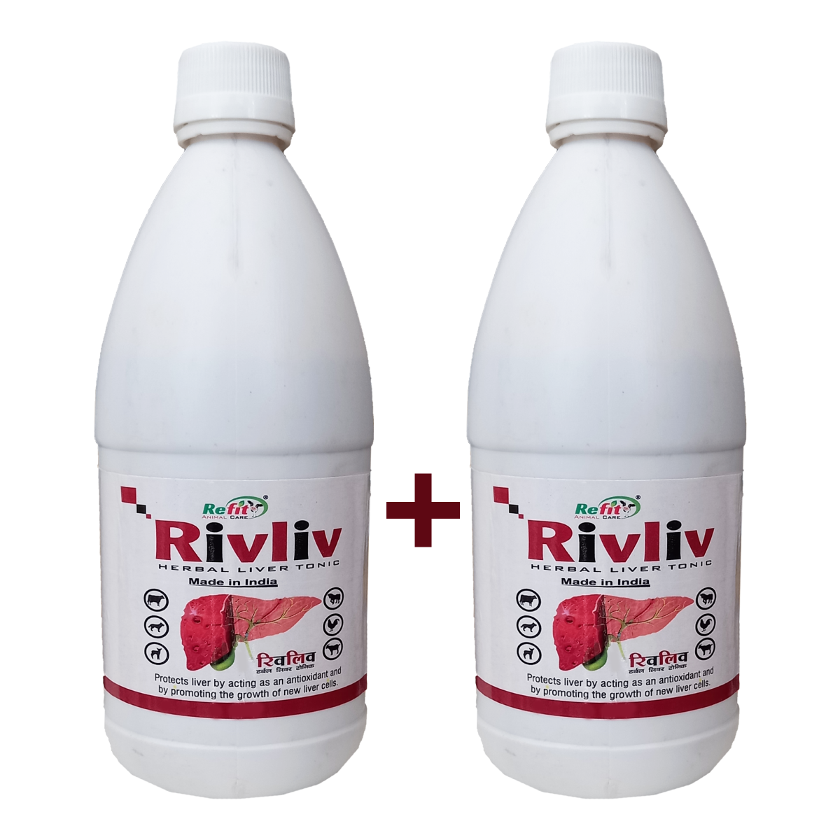 Herbal Liver Tonic for Cow, Cattle, Buffalo, Goat, Poultry, Livestock and Other Farms Animal, 500 ml, Pack of 2, Rivliv