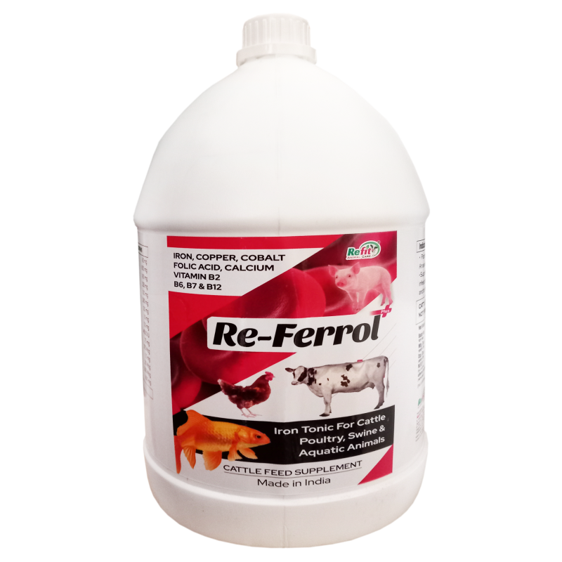 Iron Liquid Supplement for Cow, Pigs, Cattle, Goat, Swine, Poultry and Other Livestock Animals, 5000 ml, Re ferrol