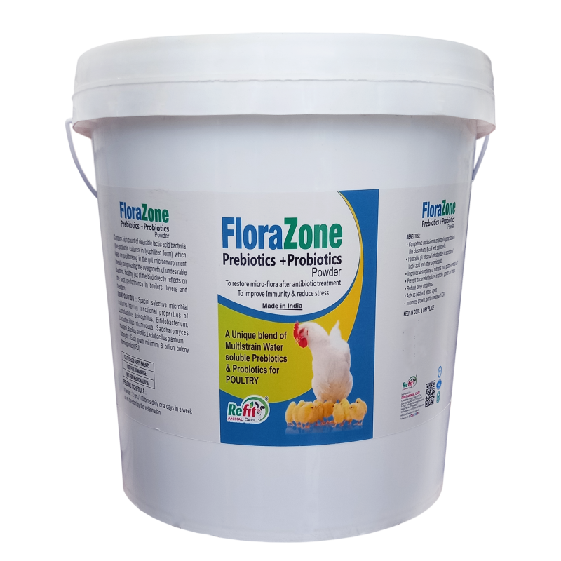 Prebiotics and Probiotics Powder for Poultry, Chicken, Hen, Chicks, Broilers and Birds, 10 Kg, Florazone