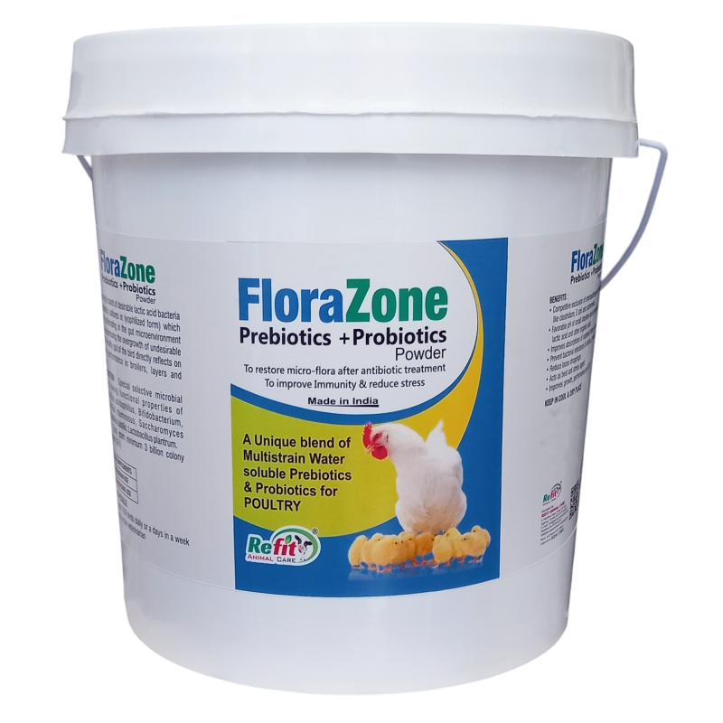 Prebiotics and Probiotics Powder for Poultry, Chicken, Hen, Chicks, Broilers and Birds, 5 Kg, Florazone