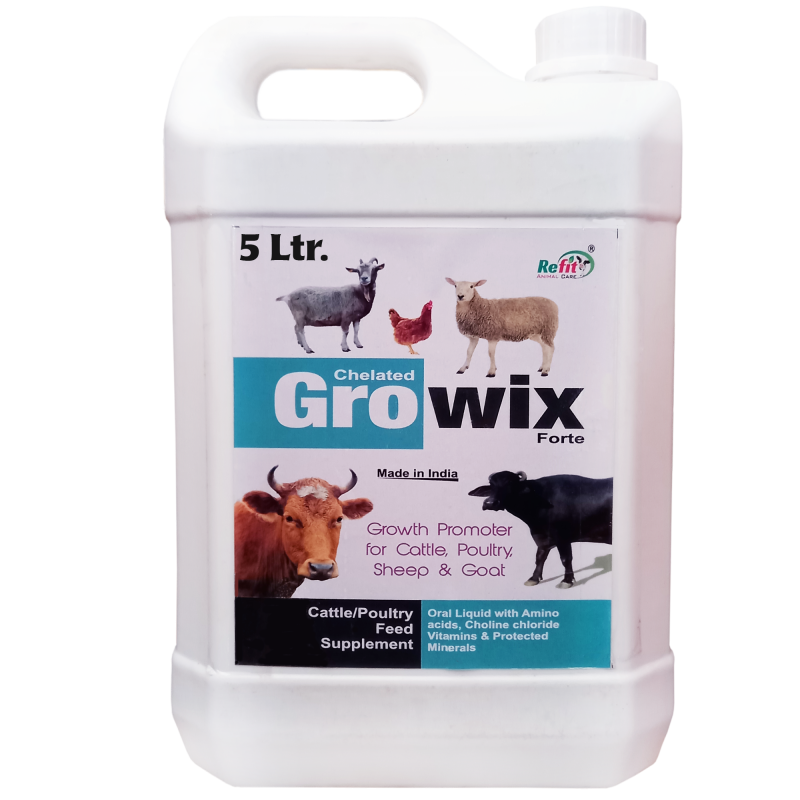 Growth Promoter for Cow, Cattle, Goat, Buffalos, Poultry and Livestock, 5 LTR, Growix Forte
