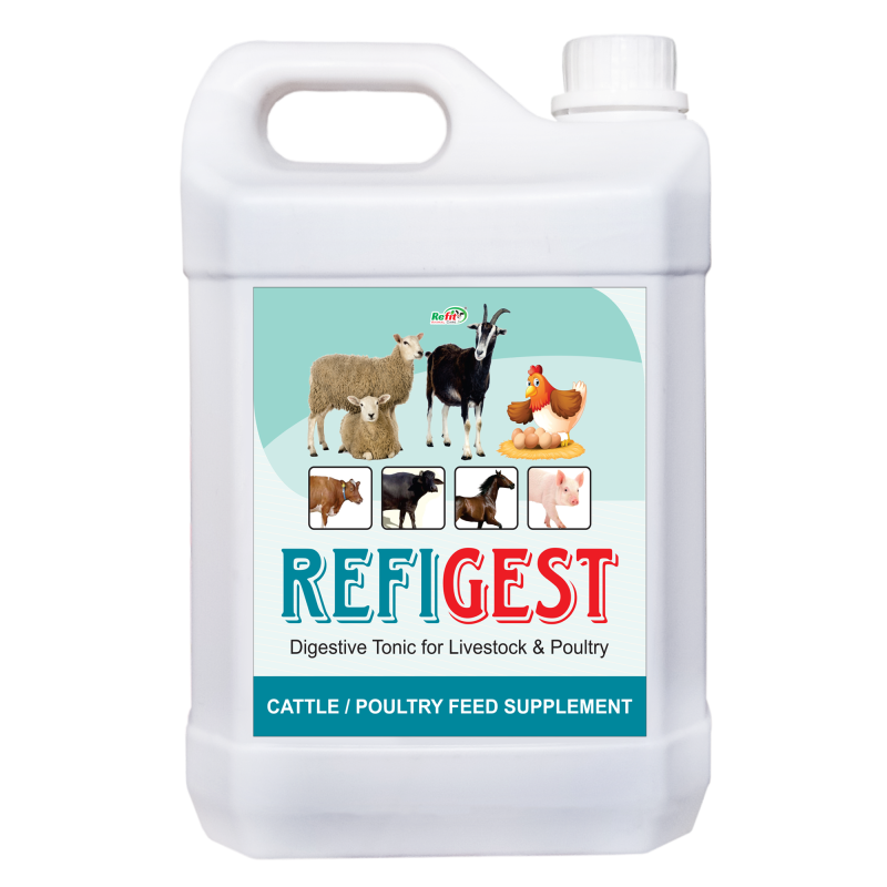 Digestive Tonic for Cow, Cattle, Goat, Chicks, Broilers and Other Farm Animals, 5 Litre, Refigest