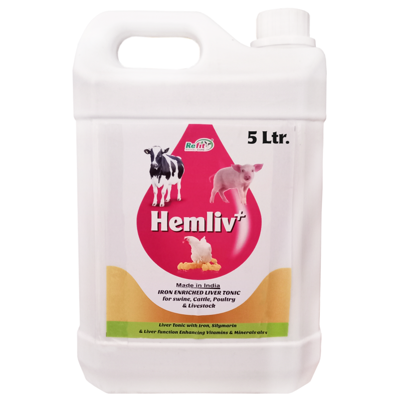 Liver Tonic Supplement for Cow, Cattle, Poultry and Other Livestock, 5 Litre, Hemliv+