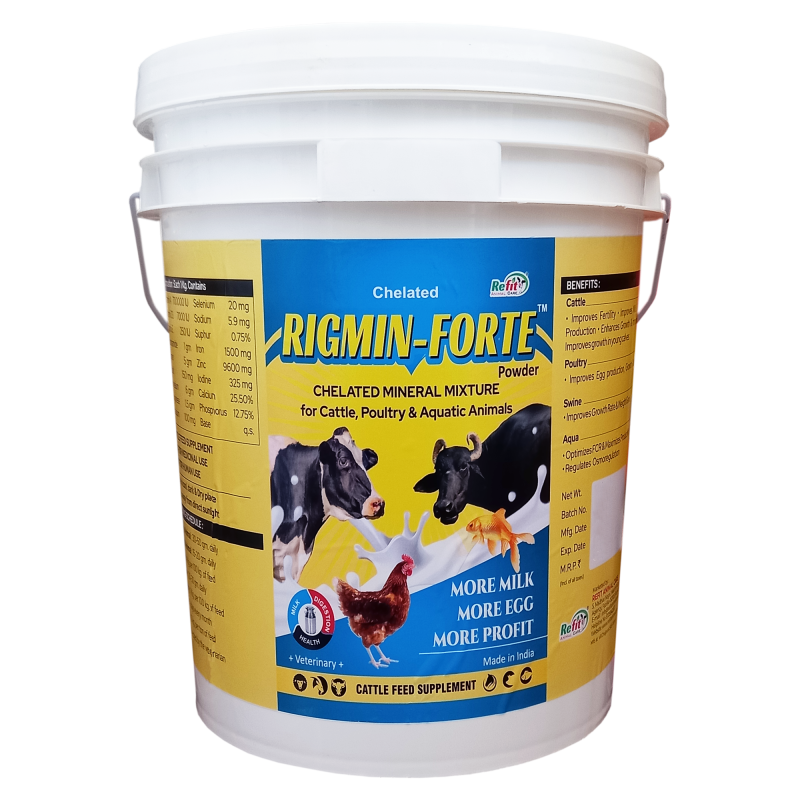 Chelated Mineral Mixture for Cow, Cattle, Buffalo, Goat, Chicken, Broilers, Poultry and Other Livestock Animals, 20 kg Bucket, Rigmin Forte