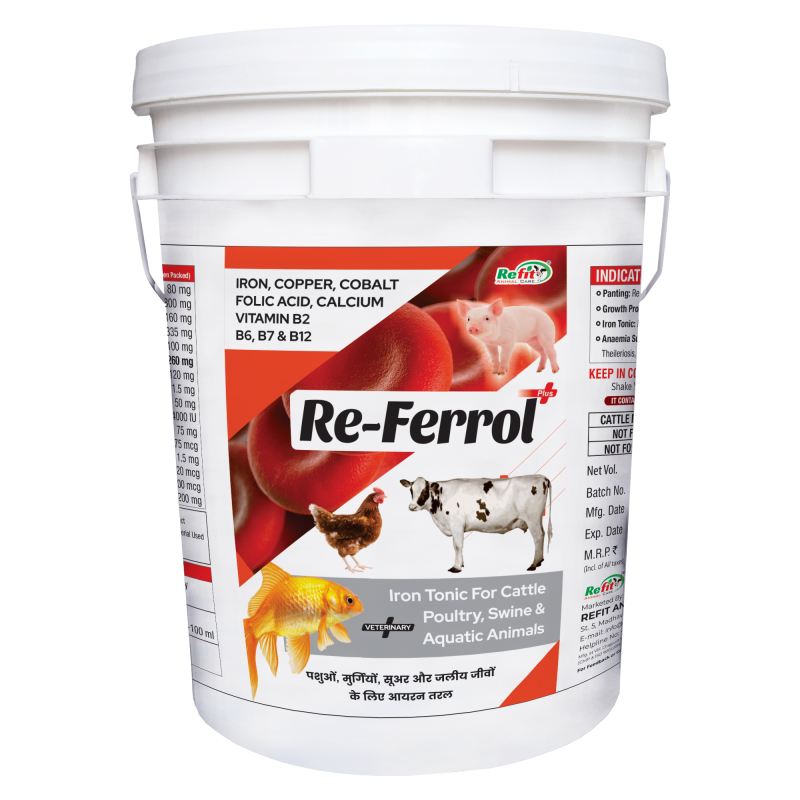 Iron Liquid Supplement for Cow, Pigs, Cattle, Goat, Swine, Poultry and Other Livestock Animals, 20 litres, Re ferrol