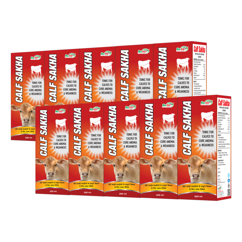 Calf Growth Tonic Liquid Feed Supplement Syrup, Set of 10, 200ml X 10 = 2000 ml, Calf Sakha