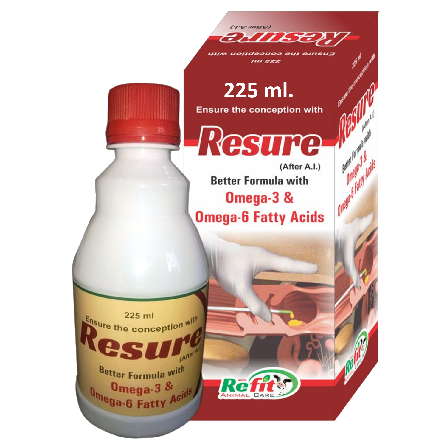 Omega3 and Omega6 For Cow, Cattle, Buffalo and Livestock, Resure(After A.I) 225 ml. (Single Dose)