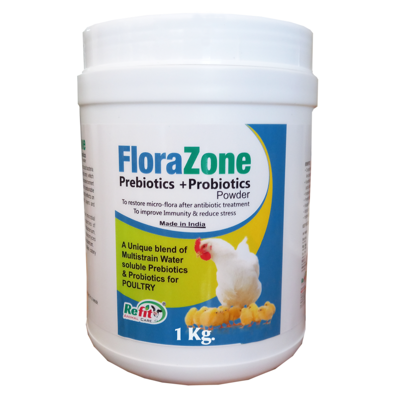 Prebiotics and Probiotics Powder for Poultry, Chicken, Hen, Chicks, Broilers and Birds, 1 Kg, Florazone