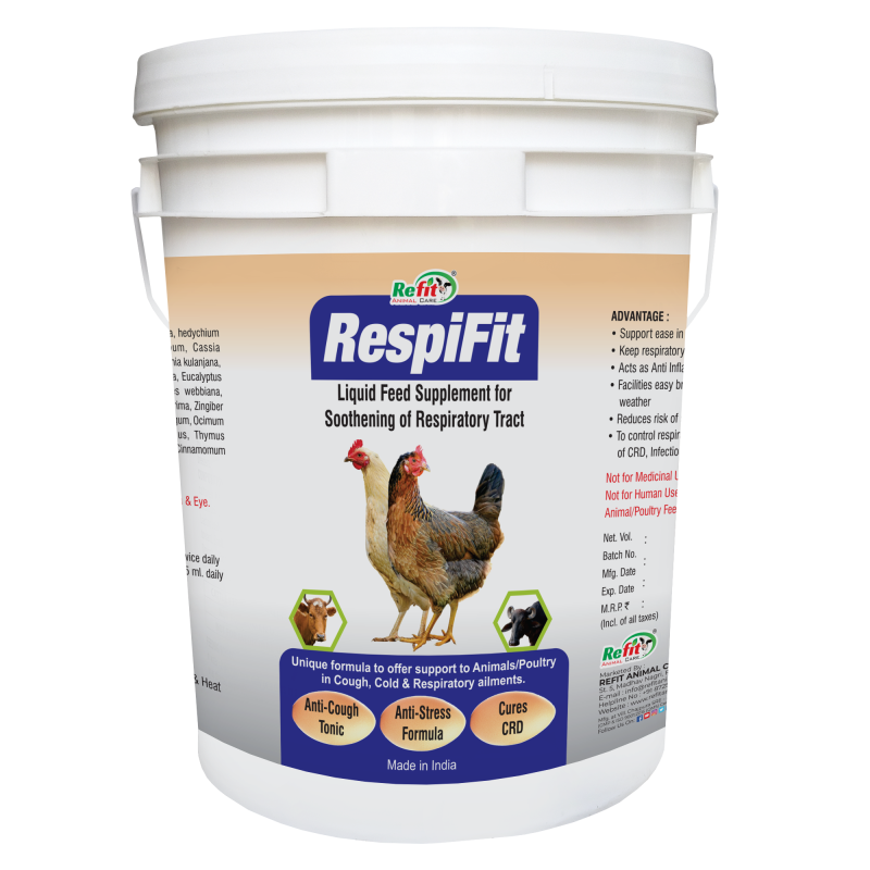 Cough Cold Herbal Tonic for Cow, Buffalo, Sheep, Goat, Calf, Chick, Broiler, 20 LTR, Respifit