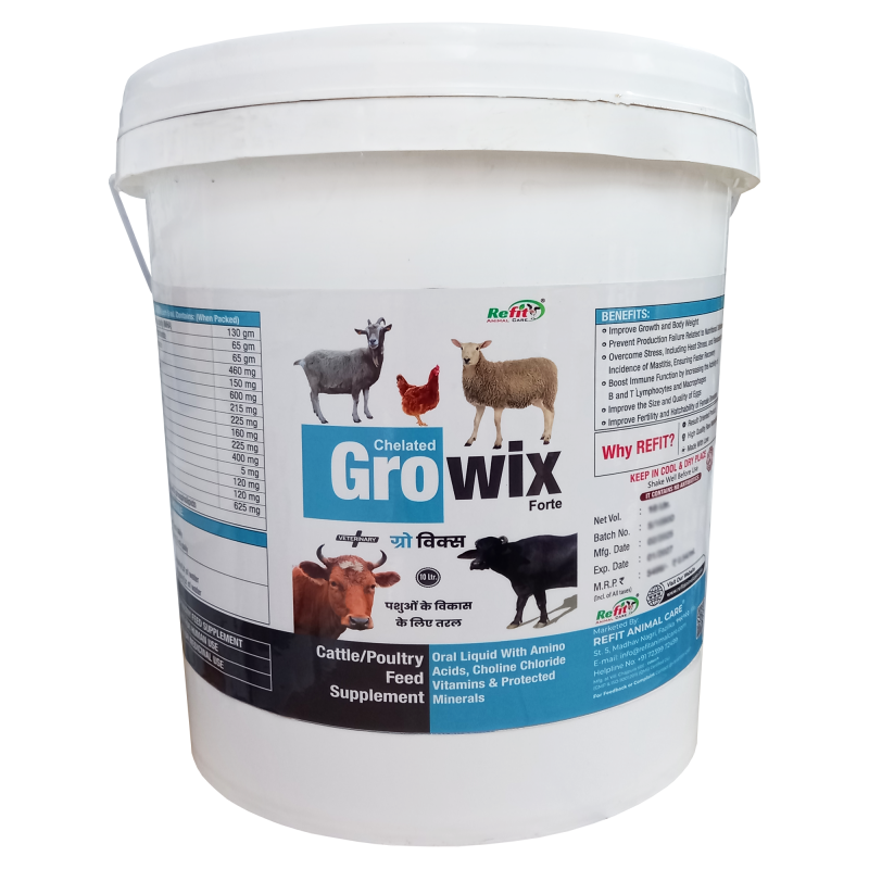 Growth Promoter for Cow, Cattle, Goat, Buffalos, Poultry and Livestock, 10 LTR, Growix Forte