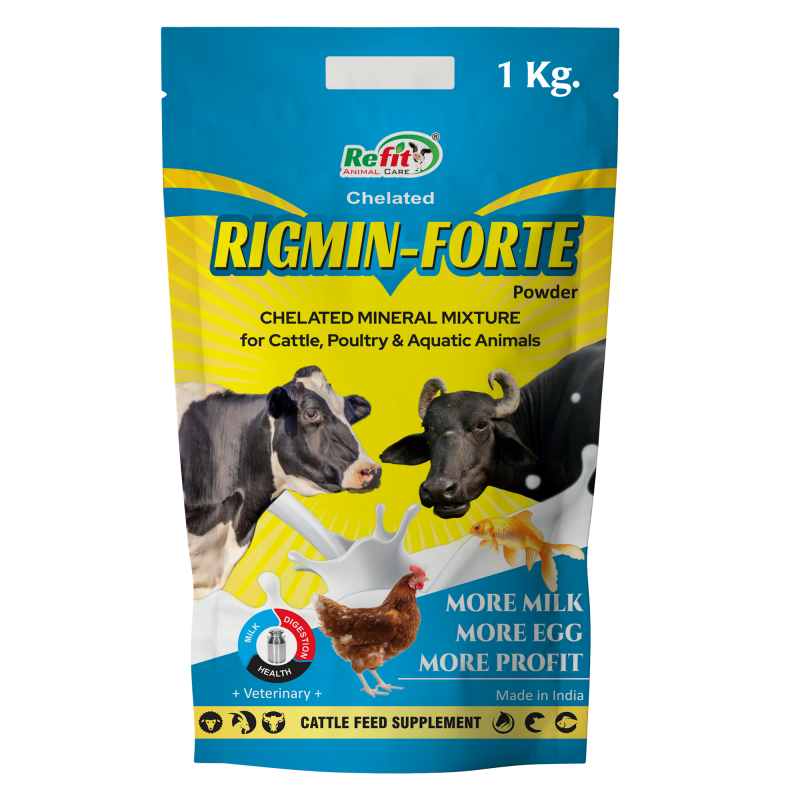 Chelated Mineral Mixture for Cow, Cattle, Buffalo, Goat, Chicken, Broilers, Poultry and Other Livestock Animals, 1 kg Pouch, Rigmin Forte