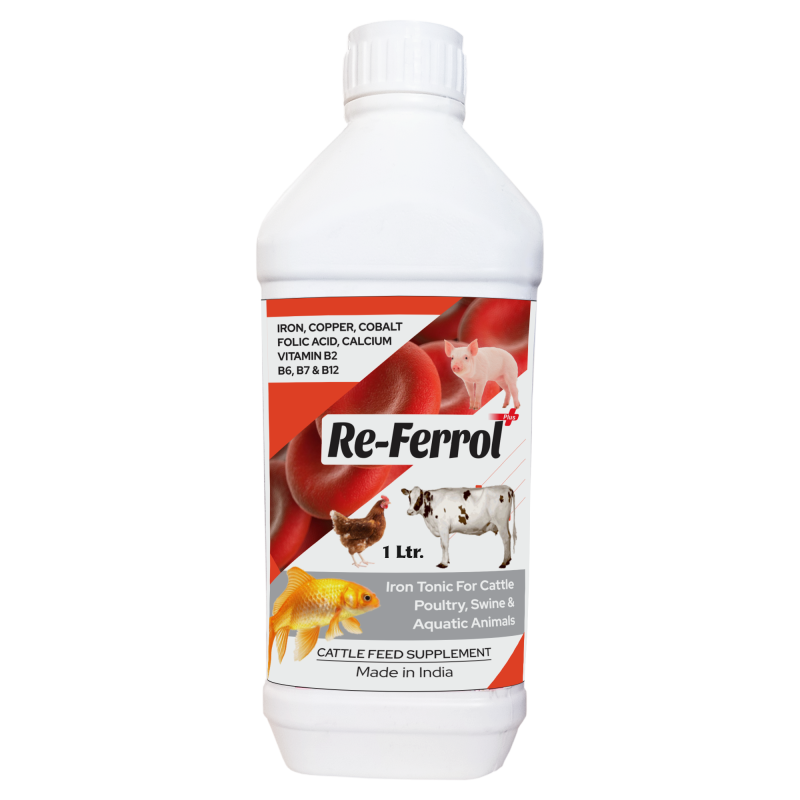Iron Liquid Supplement for Cow, Pigs, Cattle, Goat, Swine, Poultry and Other Livestock Animals, 1000 ml, Re ferrol