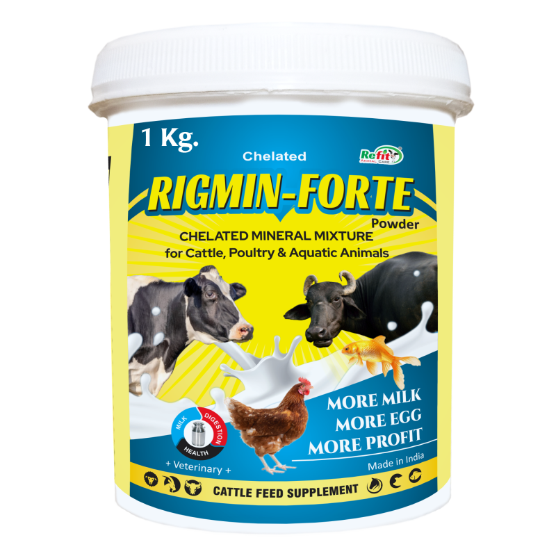 Chelated Mineral Mixture Supplement for Cow, Cattle, Buffalo, Goat, Chicken, Broilers, Poultry and Other Livestock Animals, 1 kg, Rigmin Forte