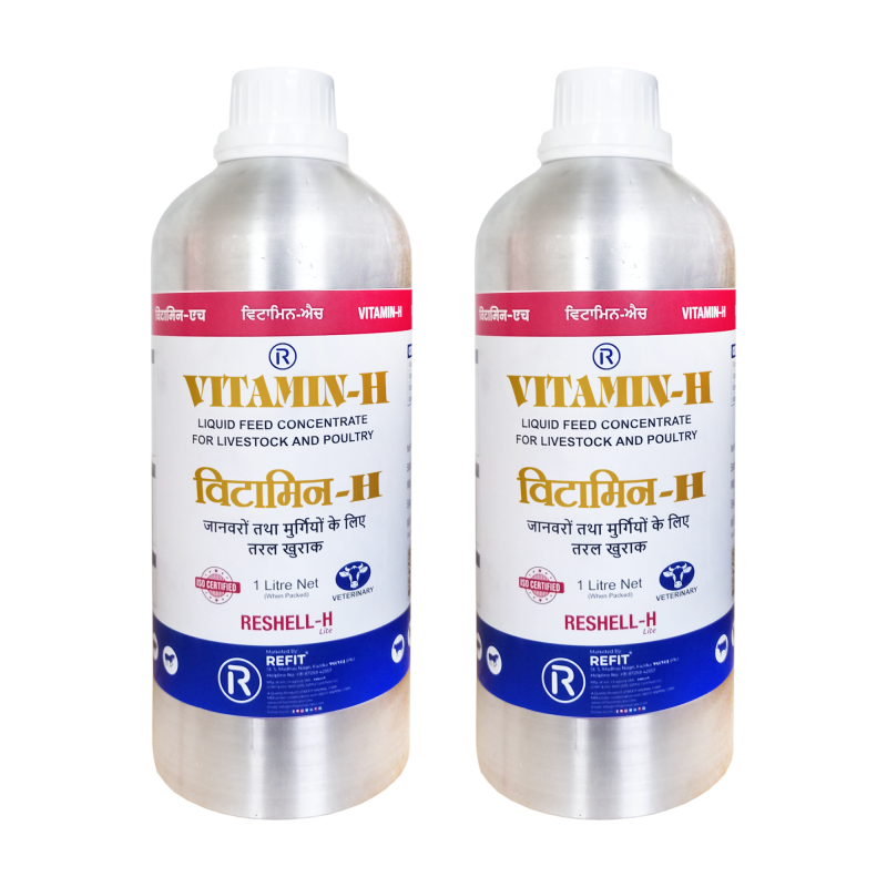 itamin H Supplement for Cow, Cattle, Buffalo, Goat, Chicks, Chicken, Poultry and Livestock Animals, 1 LTR, Pack of 2, Reshell H Lite