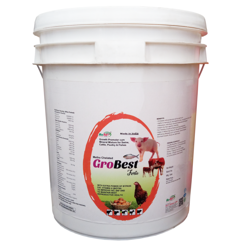 Metho Chelated Mineral Mixture Powder and Growth Promoter for Cow, Buffalo, Cattle, Poultry and Aqua, 20 Kg, Grobest