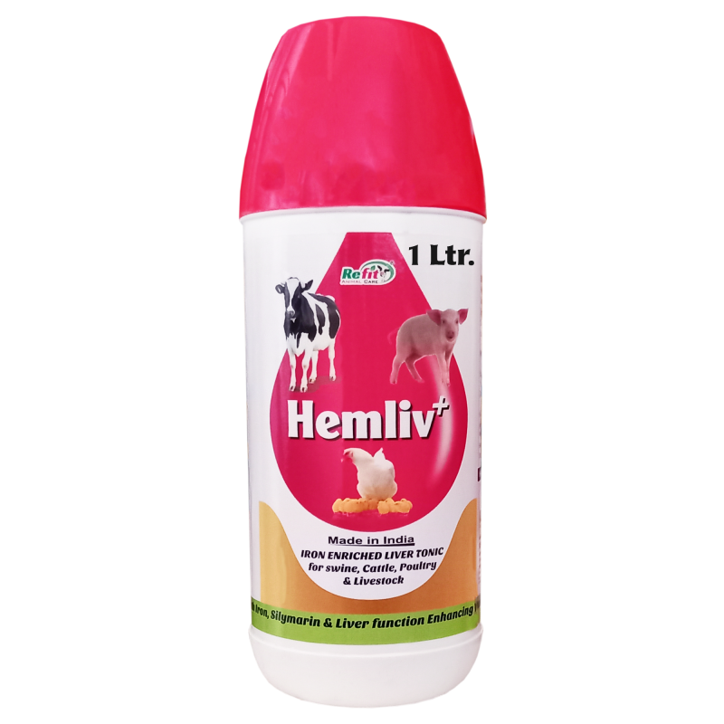 Iron Enriched Liver Tonic Supplement for Cow, Cattle, Poultry and Other Livestock, 1 Litre, Hemliv+