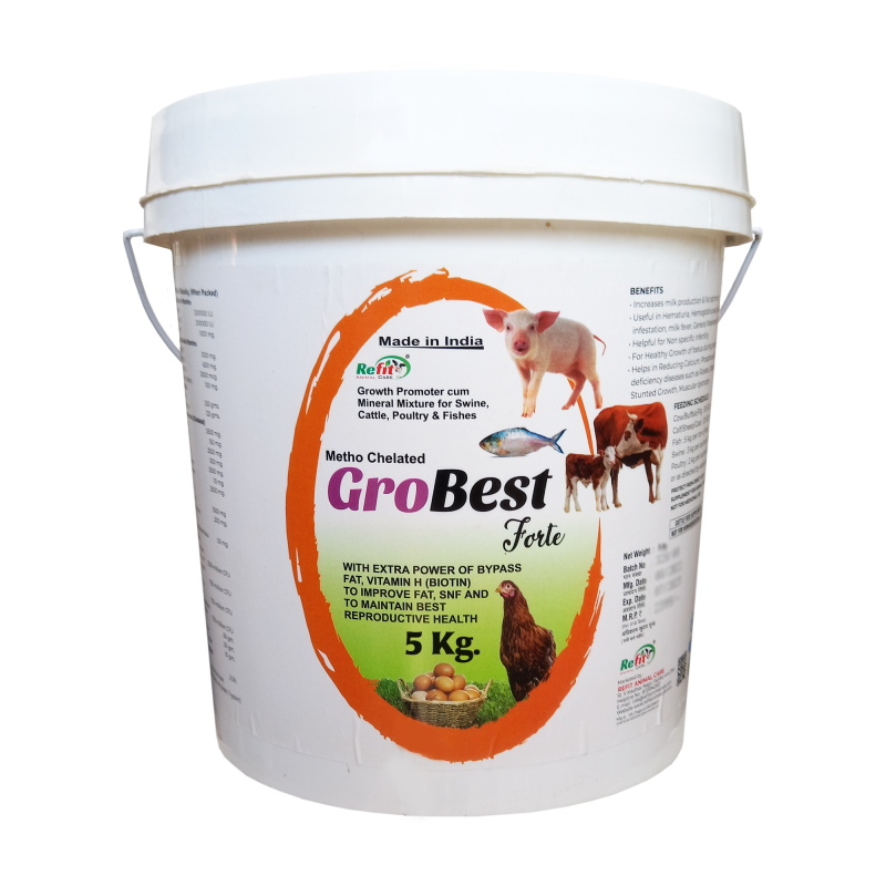 Metho Chelated Mineral Mixture Powder and Growth Promoter for Cow, Buffalo, Cattle, Poultry and Aqua, 5 Kg, Grobest